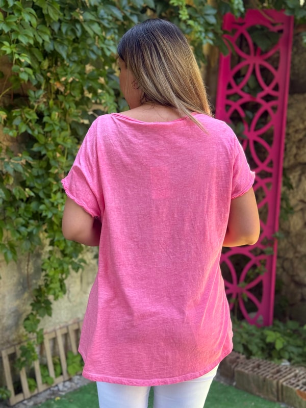 %100 Pamuk Keten İthal Bluz Pembe