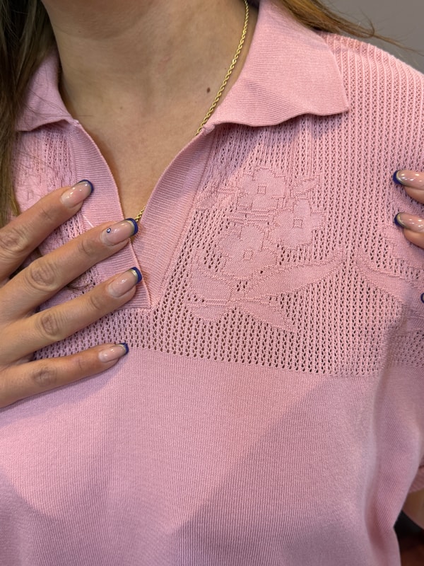 Ajur Detaylı Merserize Bluz Pembe