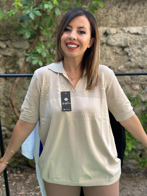 Ajur Detaylı Merserize Triko Bluz Bej