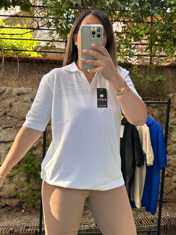 Ajur Detaylı Merserize Triko Bluz Beyaz