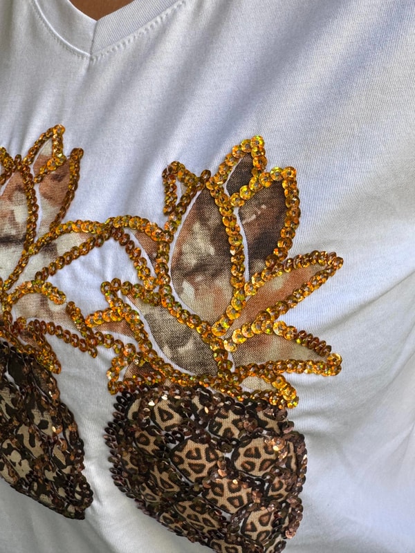 Ananas Desenli Payetli T-shirt