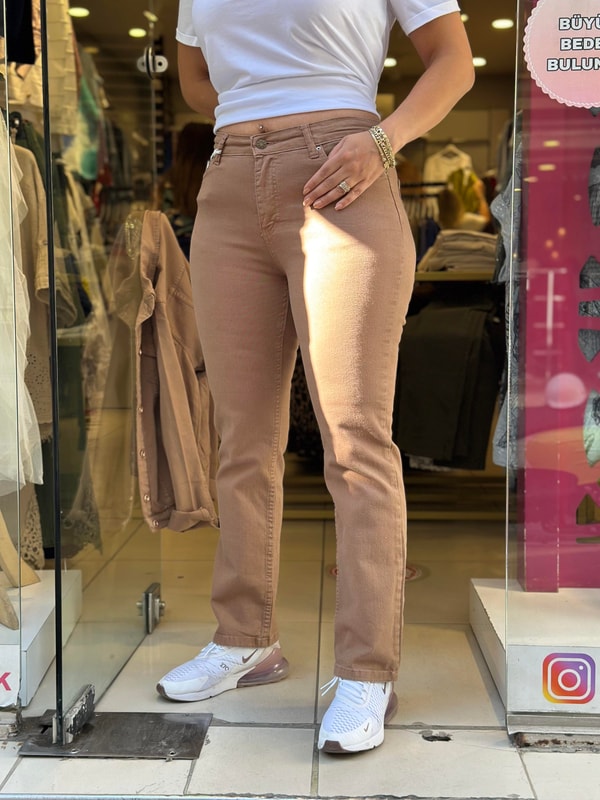 Boru Paça Kanvas Pantolon Taba