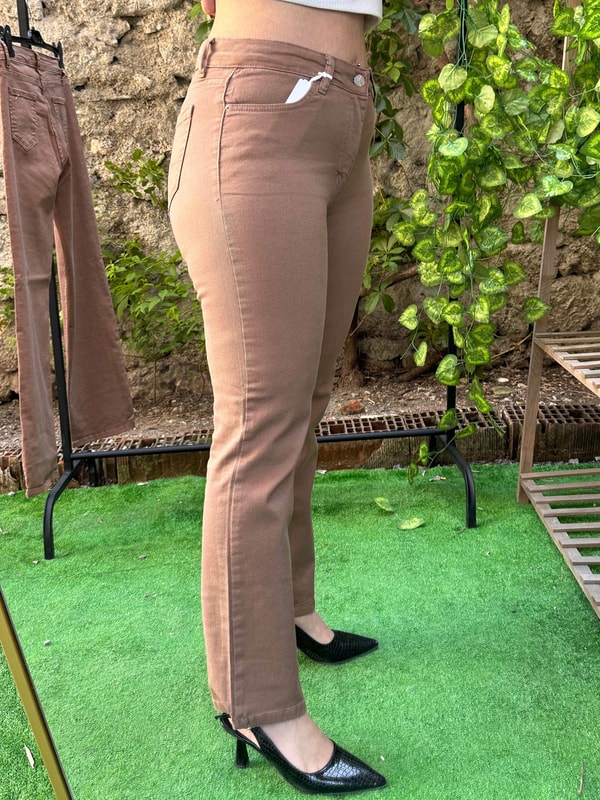 Boru Paça Kanvas Pantolon Taba