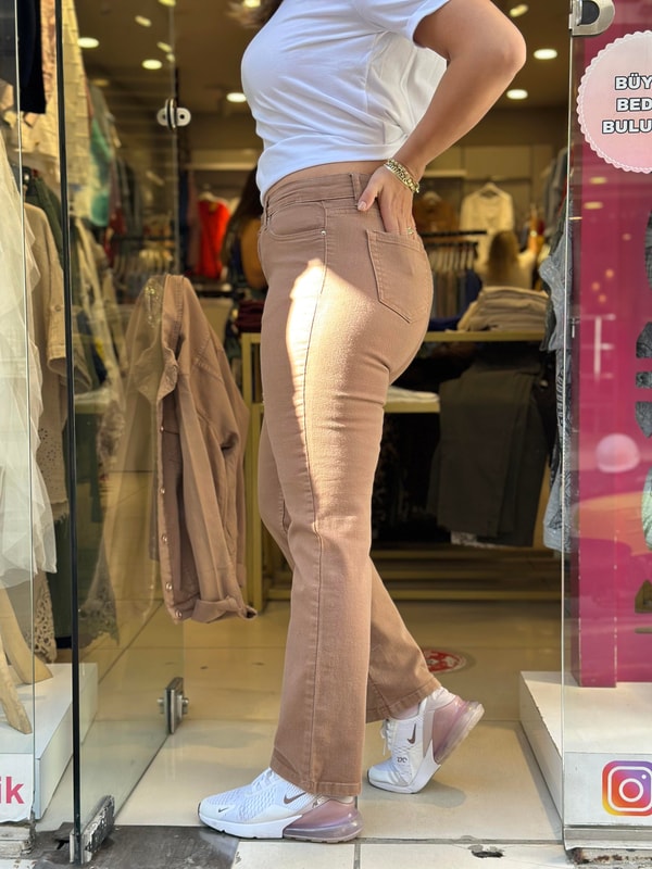 Boru Paça Kanvas Pantolon Taba