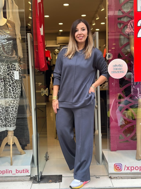 Çımalı Uzun Kollu Eşofman Takımı Füme