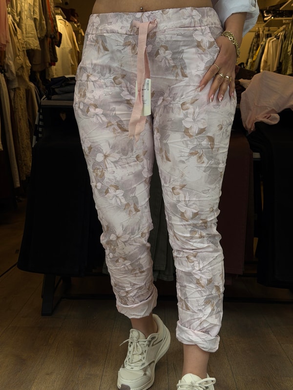 Çiçekli İthal Pantolon Pembe