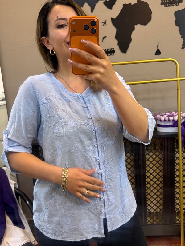 Desenli Pamuklu Gömlek Bebe Mavisi