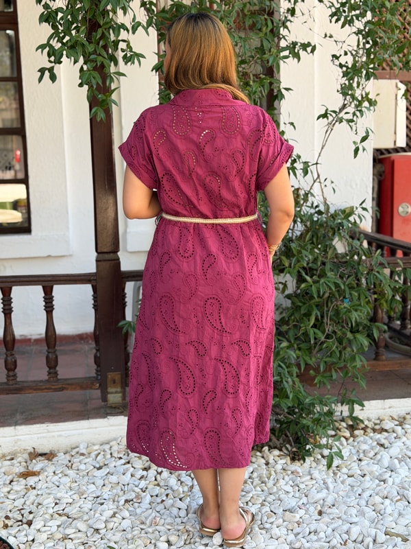 Fistolu Kemer Detay Polo Yaka Elbise Mürdüm