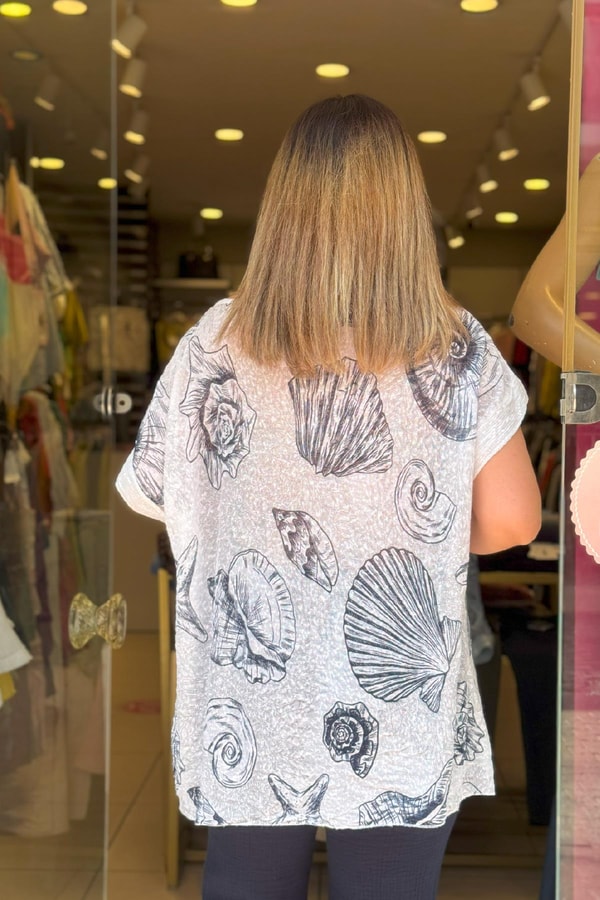 Fular Detaylı İthal Bluz Beyaz