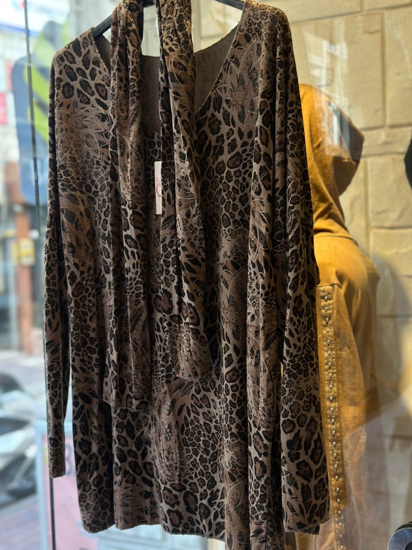 Fularlı Leopar Desen İthal Bluz