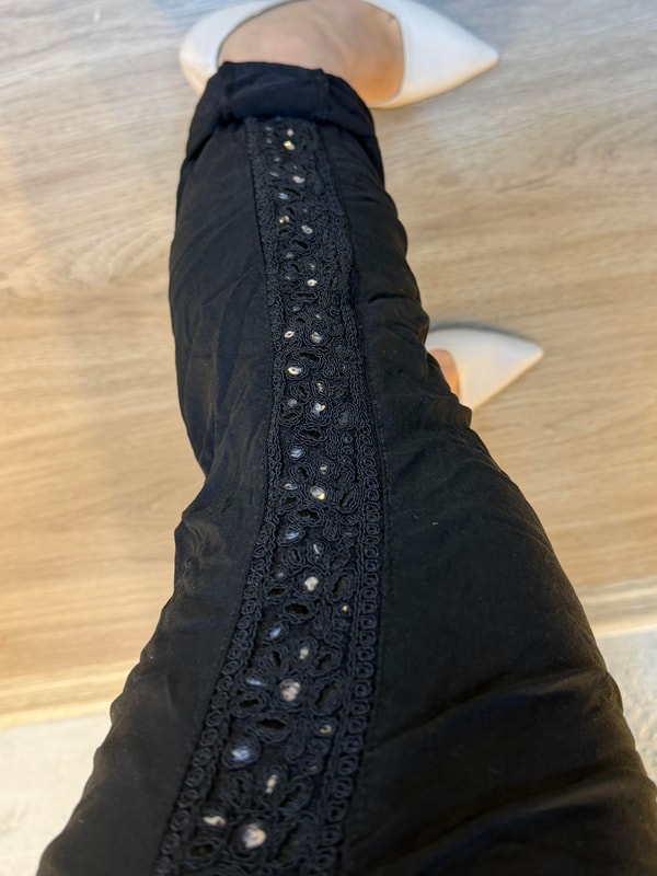 Full Likralı Payet Küpür Detaylı Pantolon Siyah