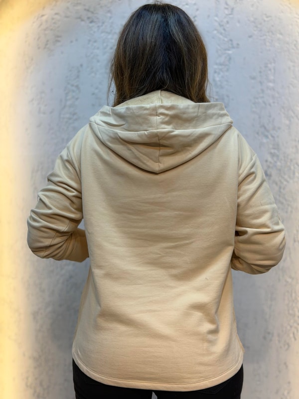 İçi Şardonlu Kruvaze Yaka Kapüşonlu Pamuk Hoodie Sunset Sarı