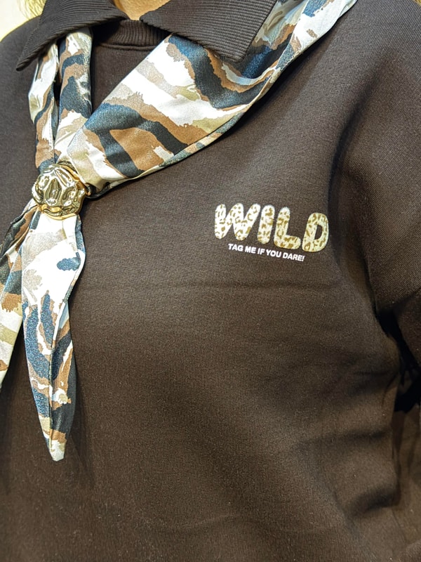 İzci Model Saten Fular Detaylı İçi Şardonlu Üç İplik Yakalı Hoodie Acı Kahve