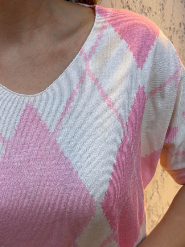 İthal Ekose Desen Kaşmir Bluz Pembe