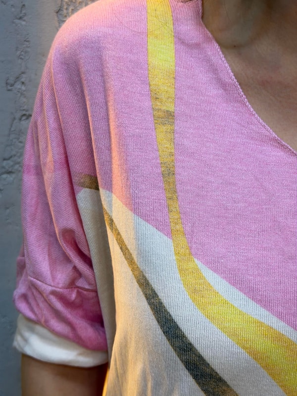 İthal Gold Şeritli Kaşmir Bluz Pembe