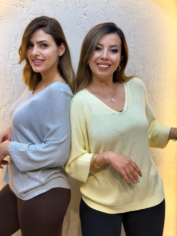 İthal V Yaka Merserize Bluz Pembe