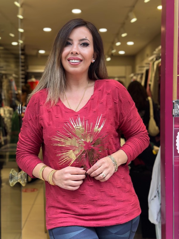 Kabartma Detaylı Parlak Desen İthal Bluz
