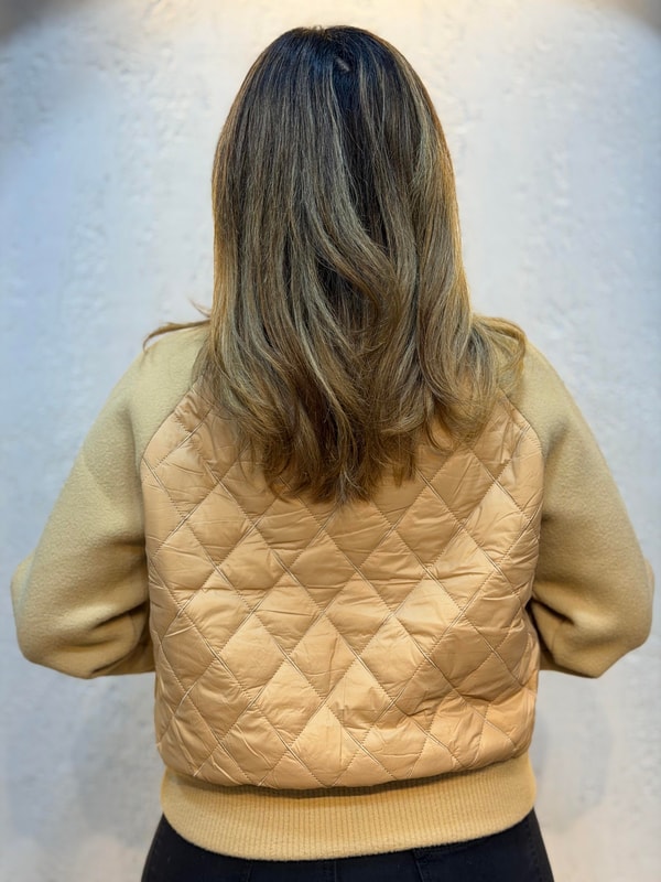 Kapitone Detaylı İthal Angora Ceket Camel