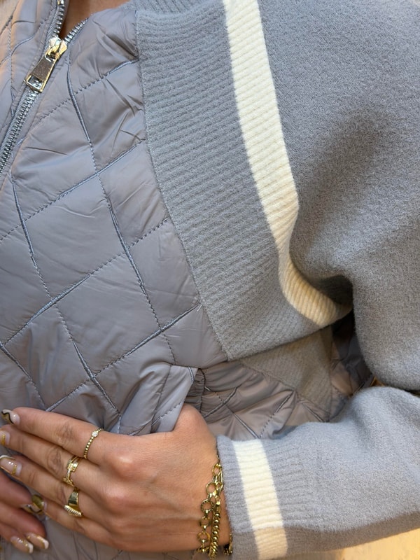 Kapitone Detaylı İthal Angora Ceket Gri