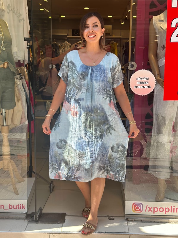 Karışık Çiçek Desenli İthal Elbise Bebe Mavisi