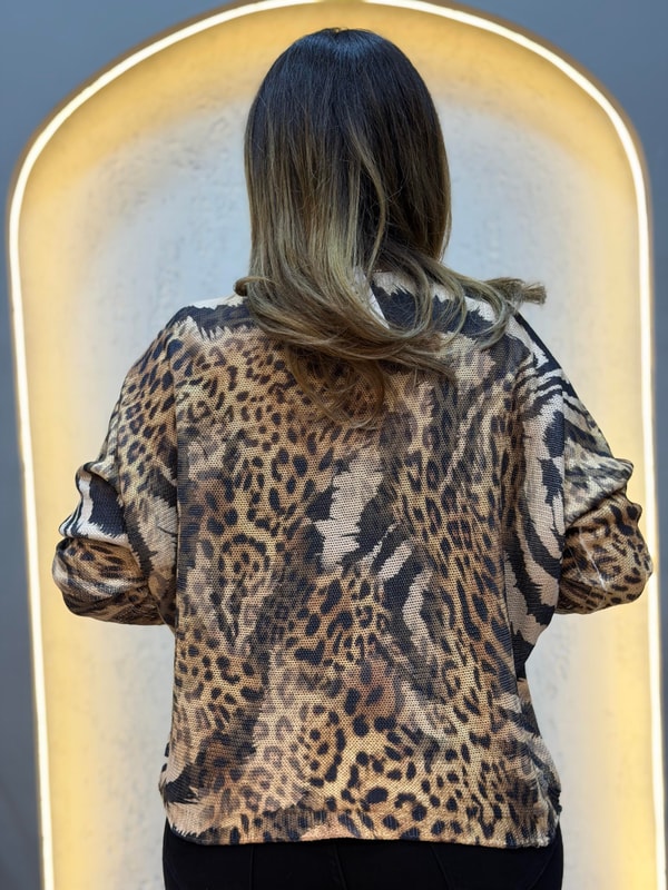 Karışık Leopar Desen İthal Bluz Açık Kahve