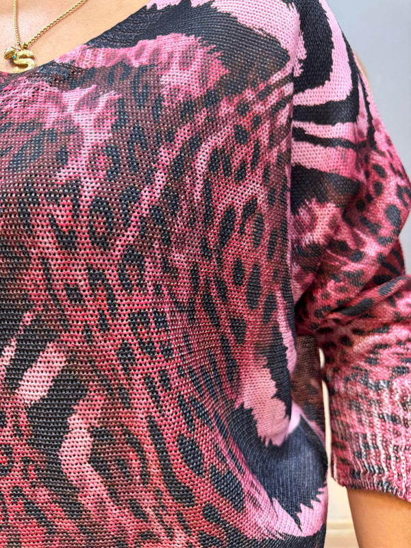 Karışık Leopar Desen İthal Bluz Pembe