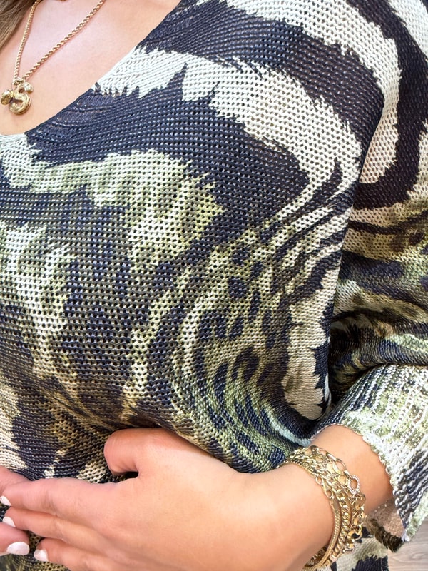 Karışık Leopar Desen İthal Bluz Yeşil