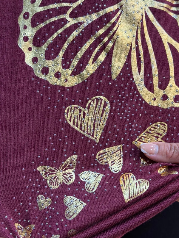 Kelebek Desenli İthal Kaşmir Bluz Bordo
