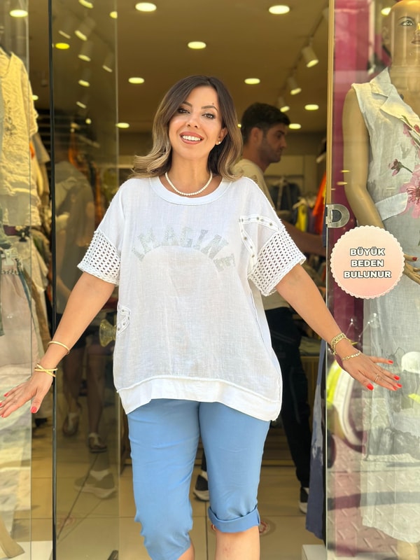 Kemerli Likralı İthal Kapri Şort Mavi