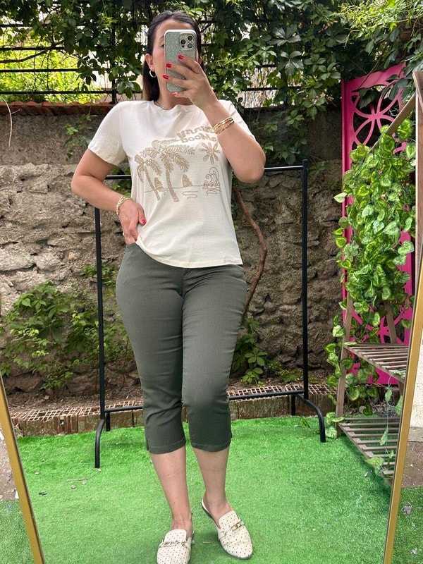 Keten Kapri Pantolon Haki