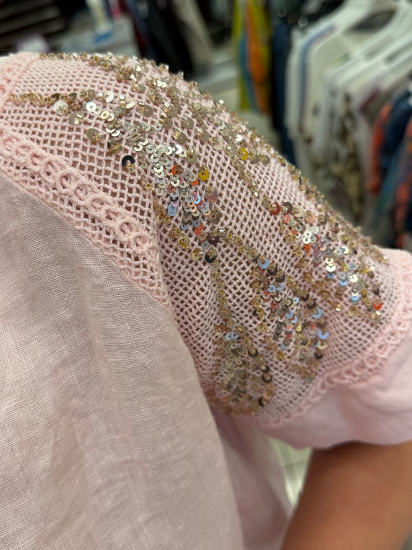 Kolları Pul Detaylı Bluz Pudra Pembe