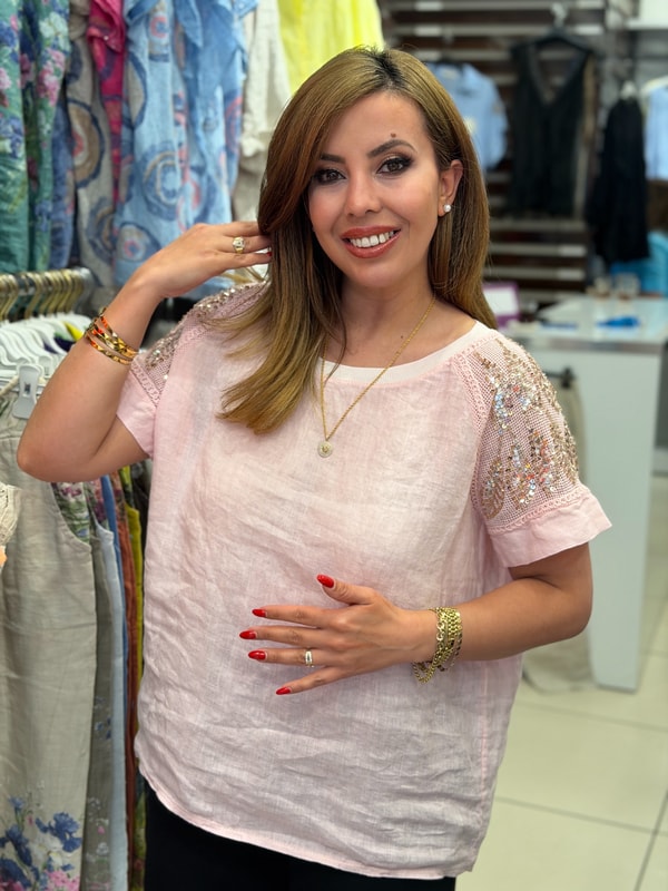Kolları Pul Detaylı Bluz Pudra Pembe