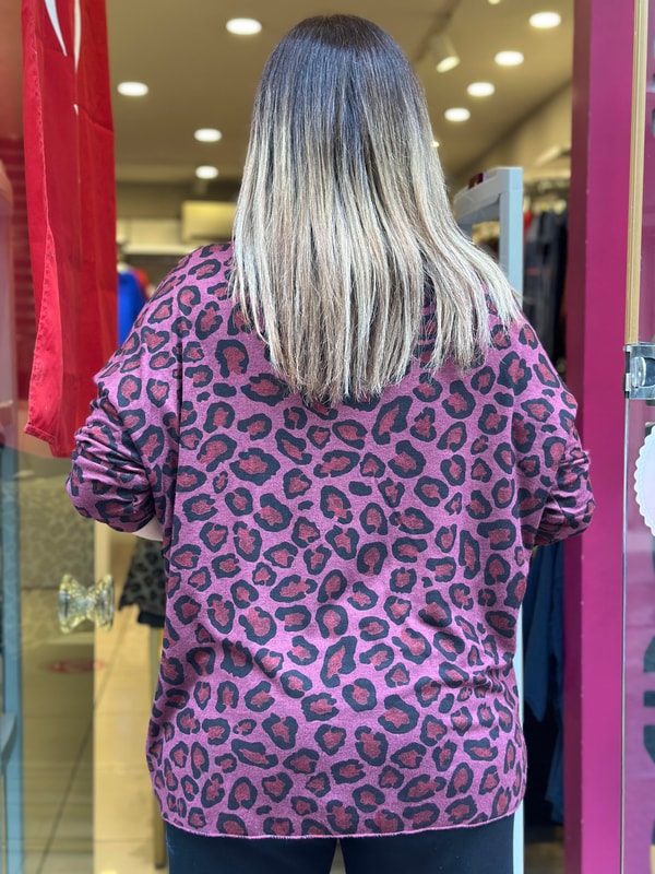Leopar Desenli İthal Bluz Bordo