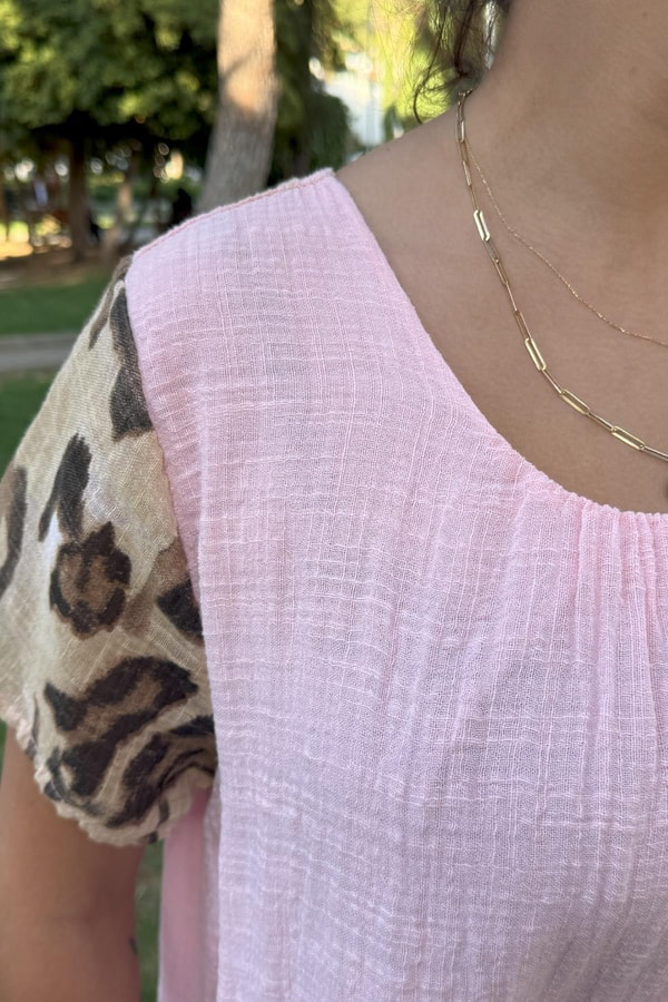 Leopar Desenli İthal Elbise Pembe