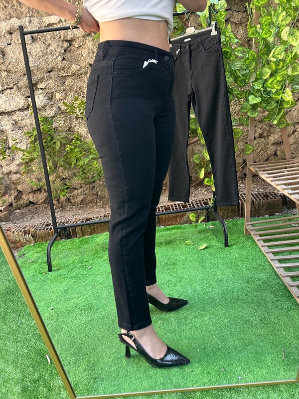 Likralı Boru Paça Pantolon Siyah