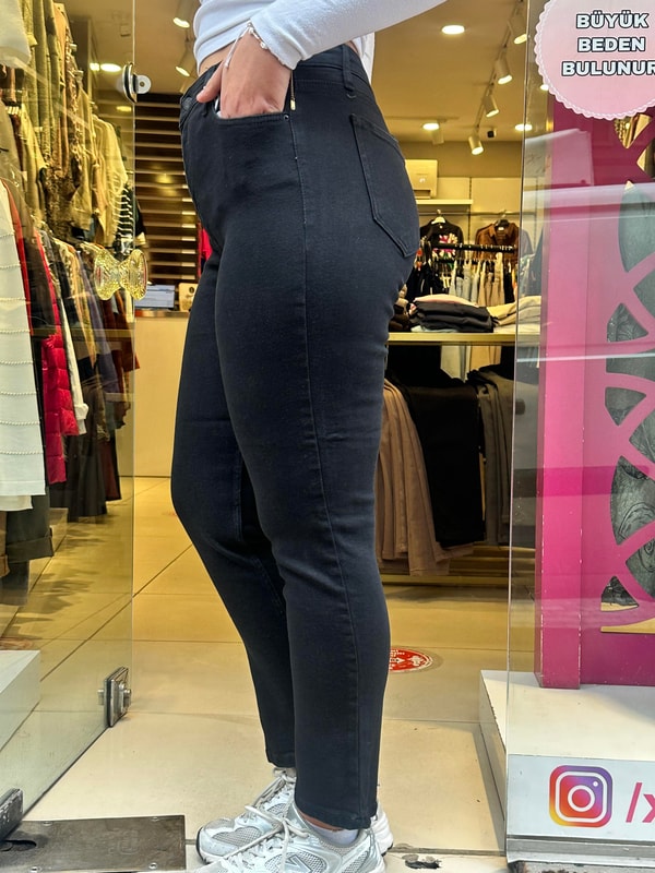 Likralı Mom Jean Siyah