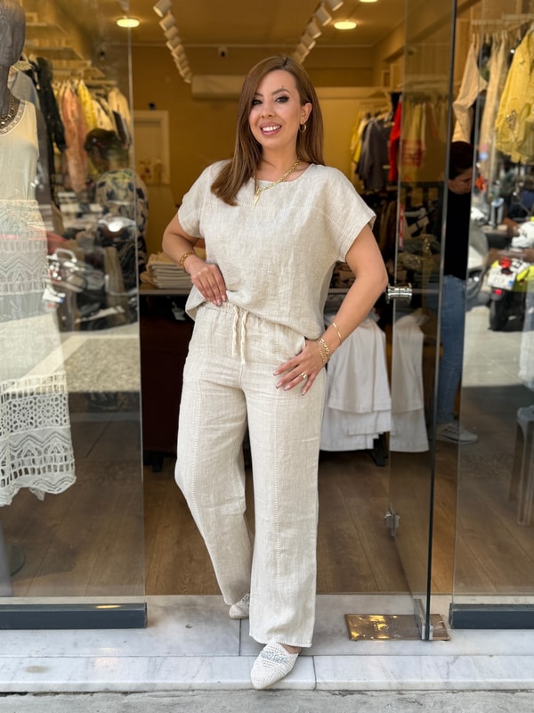 Linen Takım Krem