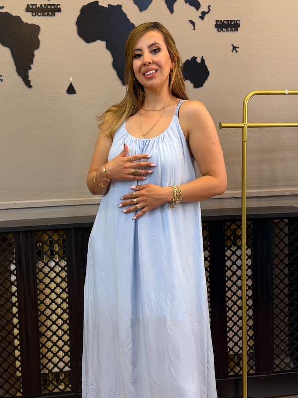 Örgü Askılı Uzun Elbise Bebe Mavisi