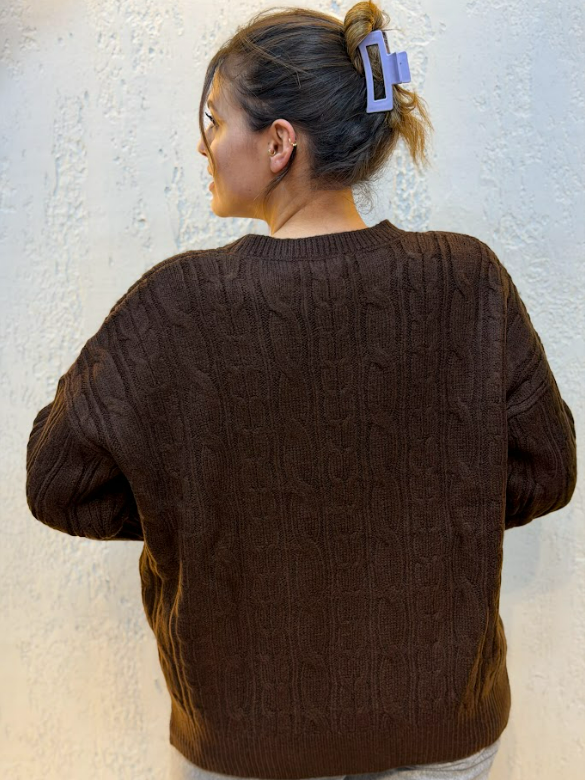 Oversize Saç Örgülü Kazak