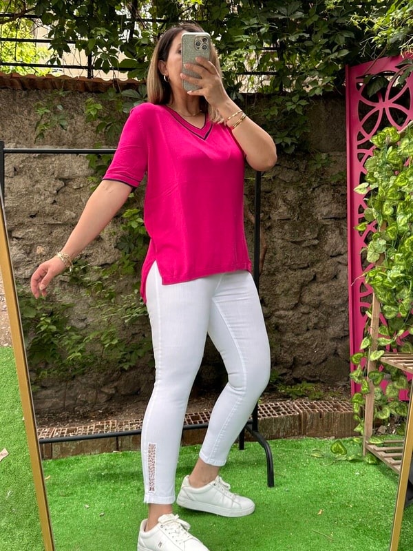 Paça Lazer Detaylı Pantolon Beyaz