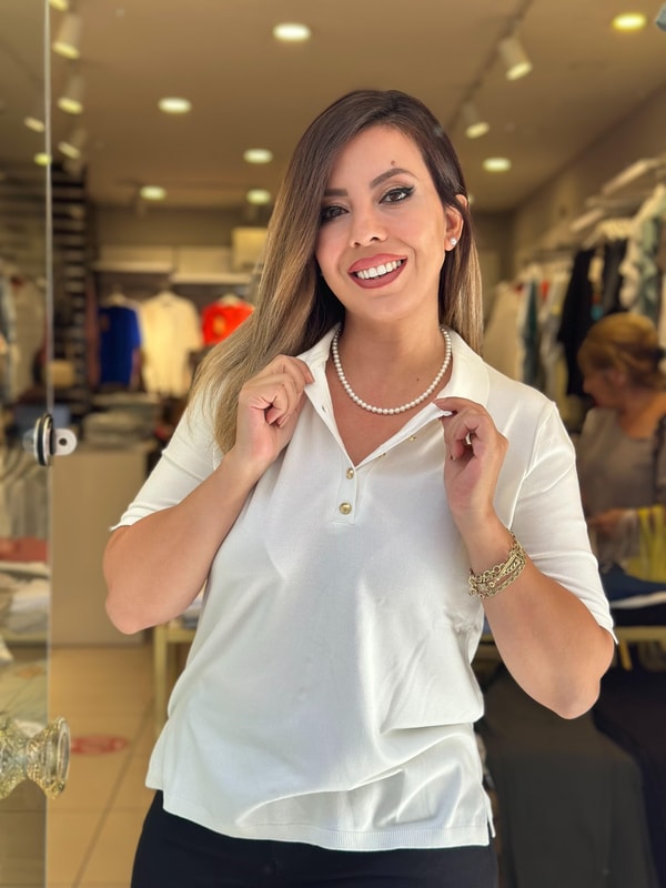 Polo Yaka Gold Düğmeli Merserize Bluz