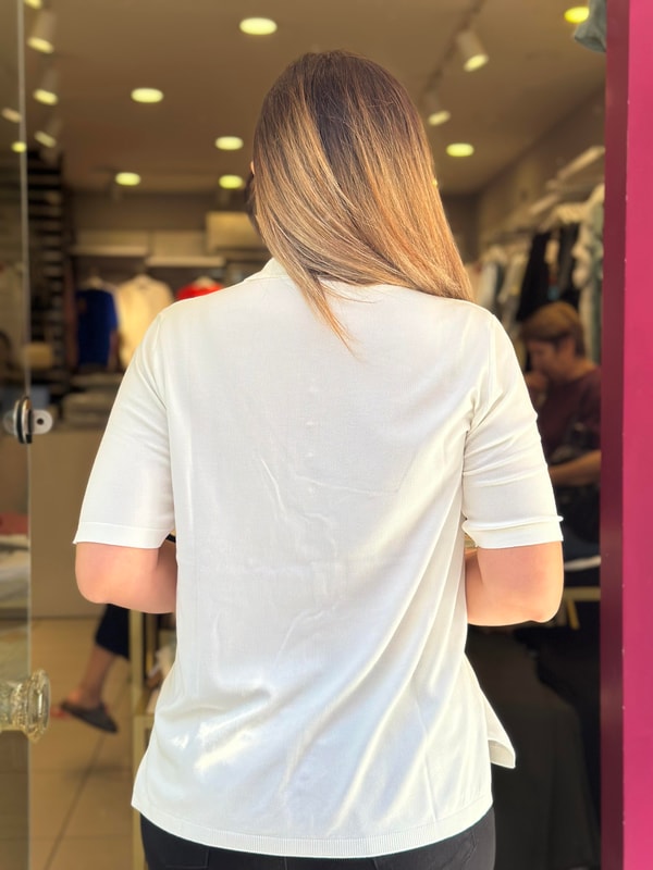Polo Yaka Gold Düğmeli Merserize Bluz