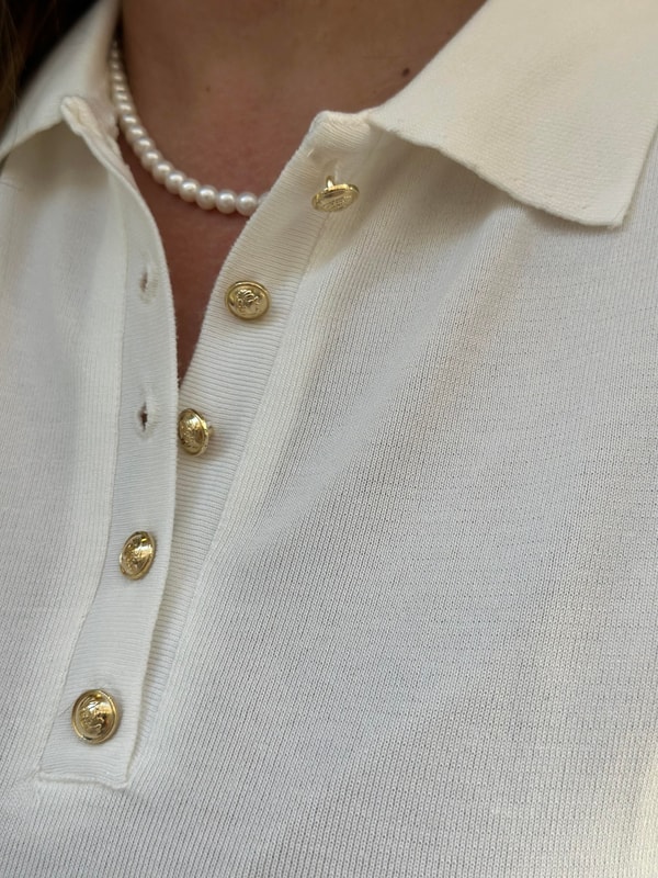 Polo Yaka Gold Düğmeli Merserize Bluz
