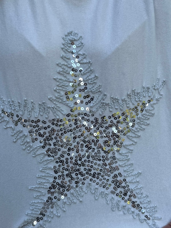 Pul İşlemeli İthal Star Bluz Beyaz