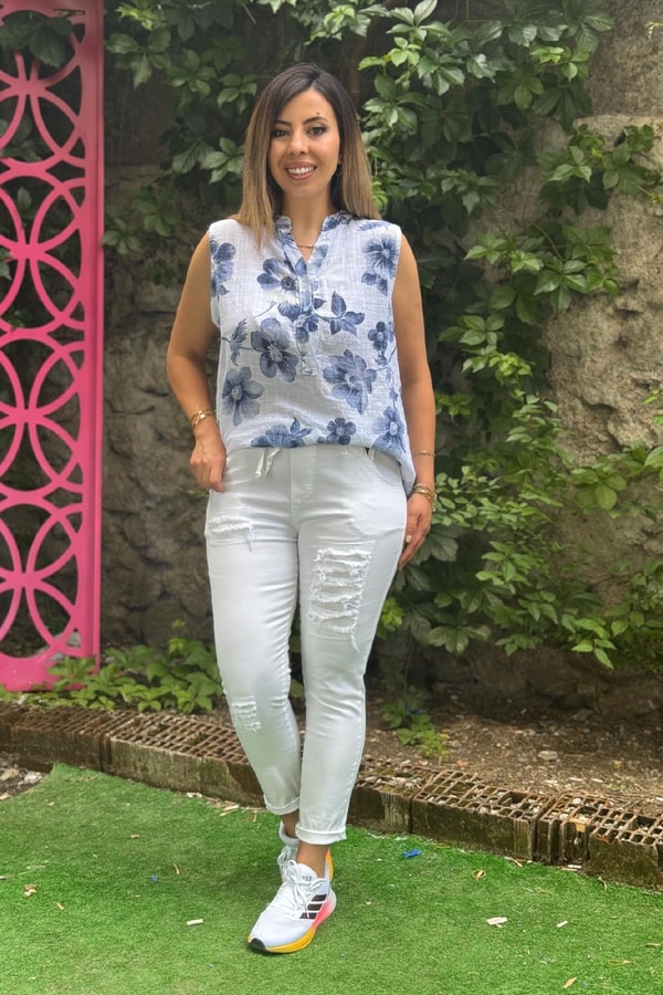 Pul Payetli Jogger Pantolon Beyaz