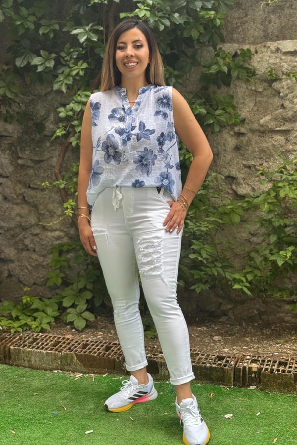 Pul Payetli Jogger Pantolon Beyaz
