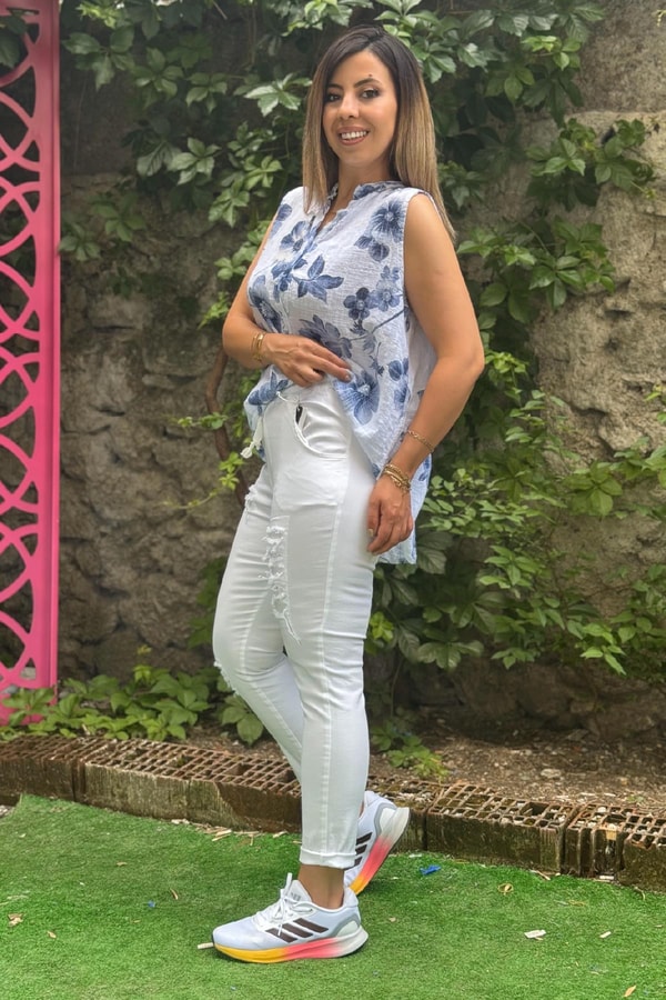 Pul Payetli Jogger Pantolon Beyaz