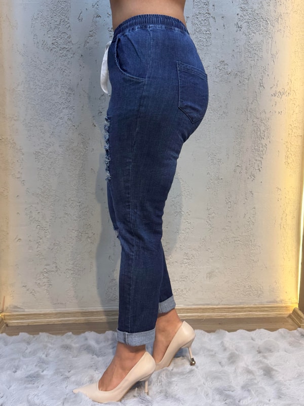 Pul Payetli Jogger Pantolon Koyu Mavi