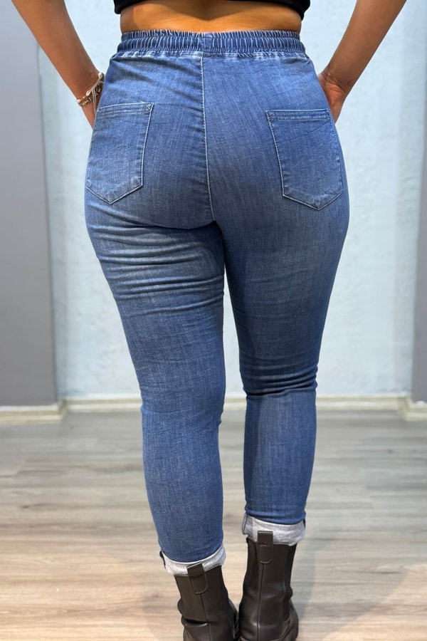 Pul Payetli Jogger Pantolon Mavi