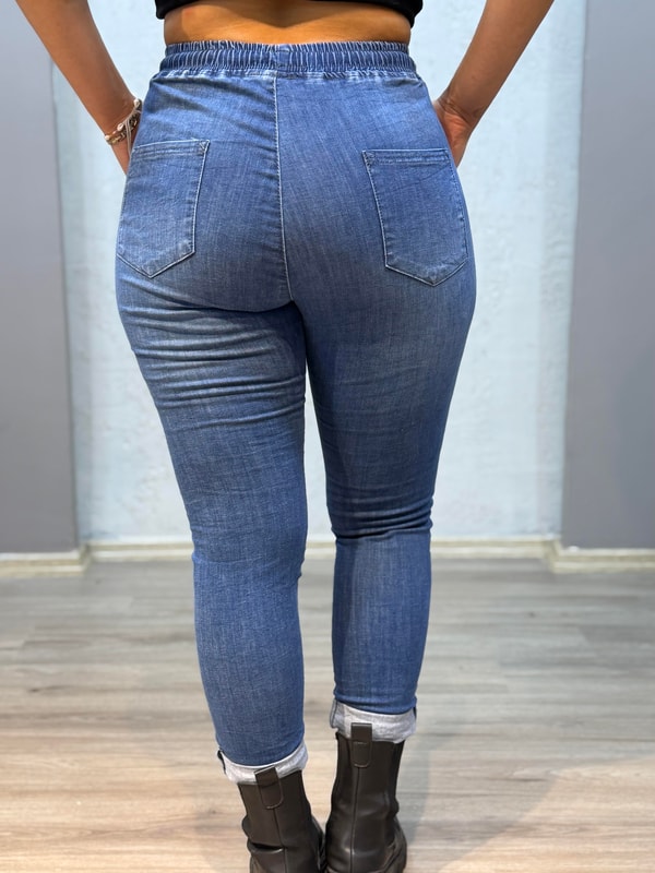 Pul Payetli Jogger Pantolon Mavi